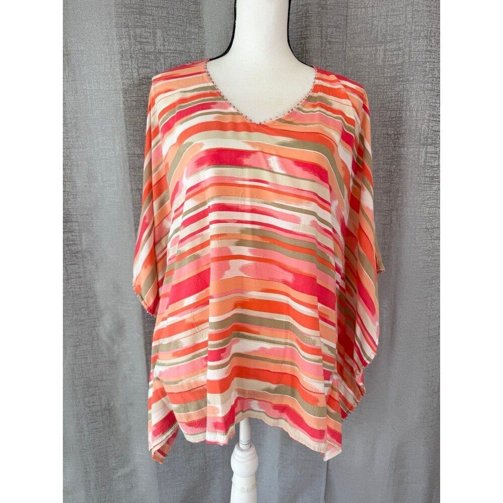 Liz Claiborne Dolman Sleeve Brushed Stripes Blouse/Poncho/Top - Size L (A037)